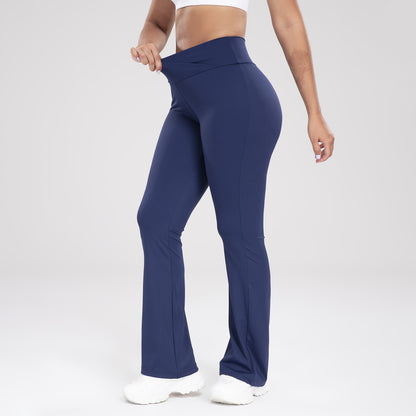 Cross Waist Side Pocket Leisure Sports Bell-Bottom Pants Slim Fit Yoga Pants Women