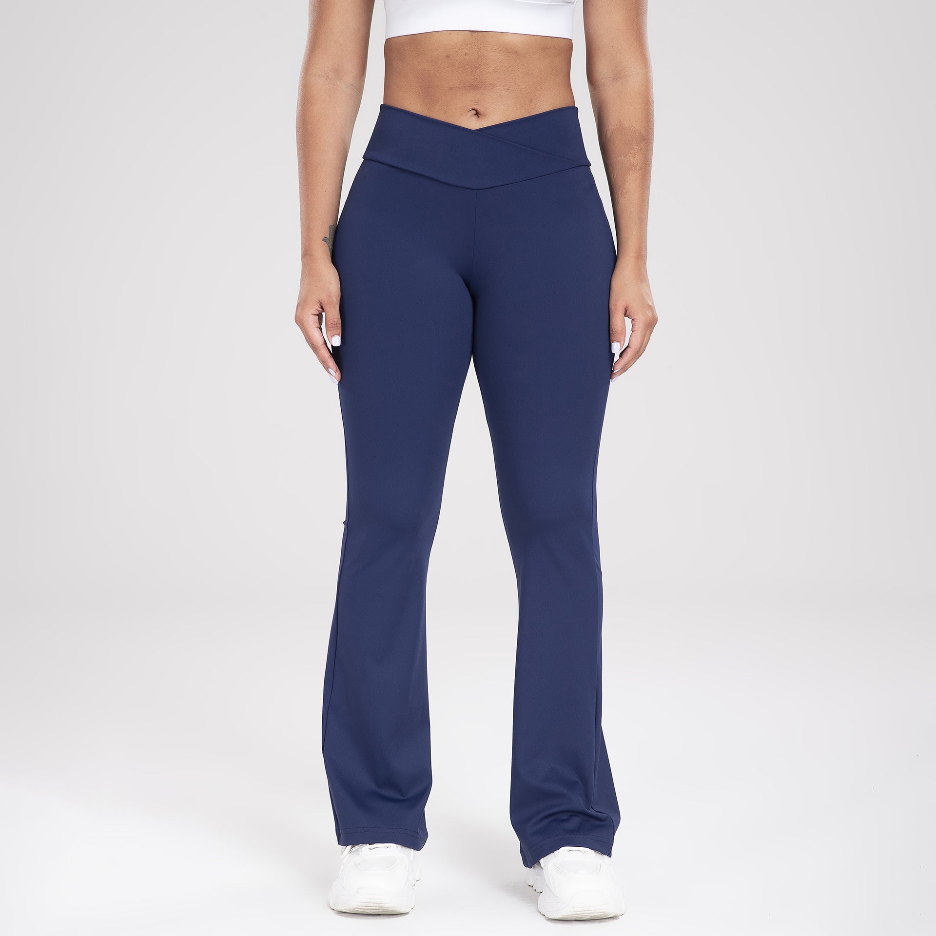 Cross Waist Side Pocket Leisure Sports Bell-Bottom Pants Slim Fit Yoga Pants Women