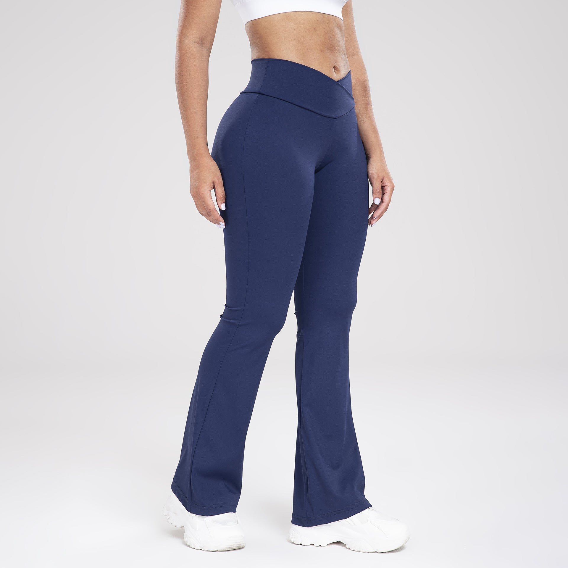 Cross Waist Side Pocket Leisure Sports Bell-Bottom Pants Slim Fit Yoga Pants Women