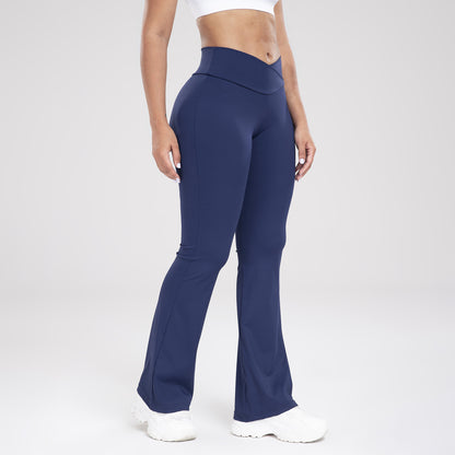 Cross Waist Side Pocket Leisure Sports Bell-Bottom Pants Slim Fit Yoga Pants Women