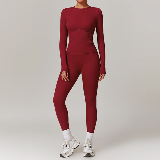 Tight-Fitting Brushed Yoga Suit Quick-Drying Fitness Clothes Fitness Long Sleeve Tracksuits Sports Suit Gym Top High Waist Leggings Women Sets Yoga Set